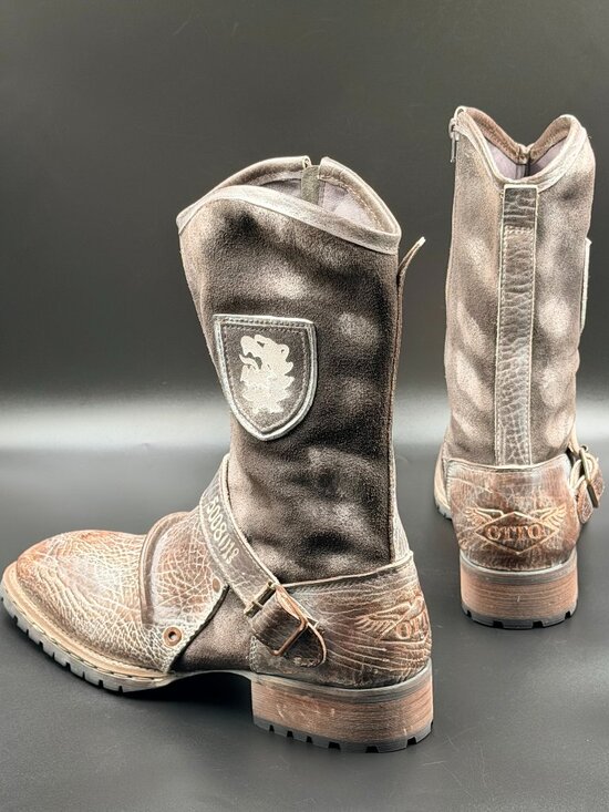 Otto Distressed Brown Grey Moto Boots main image 12